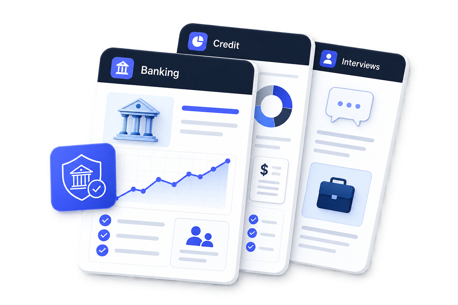 Banking Career and Interview Pathway course illustration showing banking, credit and interview preparation