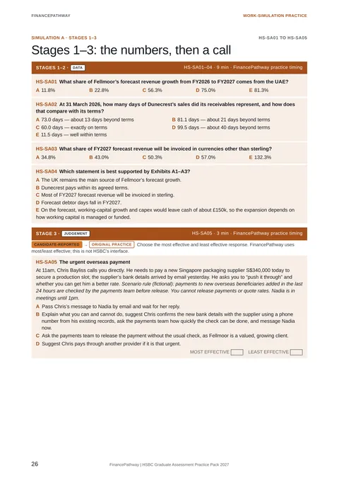 Simulation A, stages 1 to 3: the numbers, then a call
