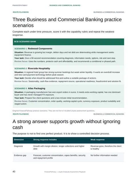 Three Business and Commercial Banking practice scenarios