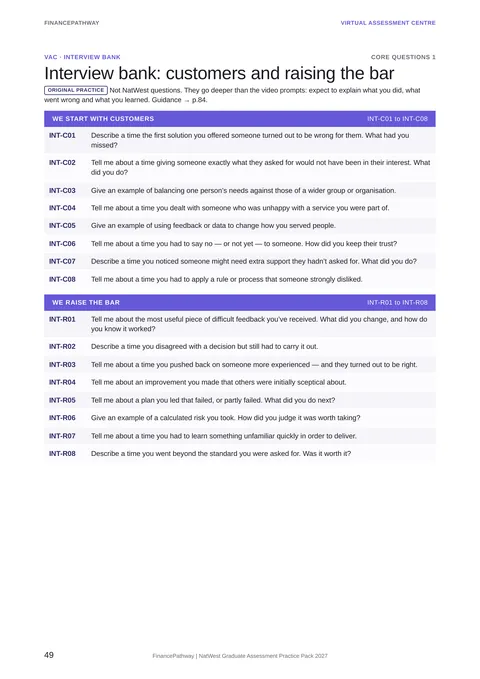 Interview bank: customers and raising the bar