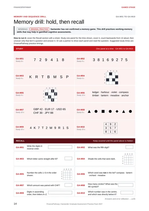 Memory drill: hold, then recall